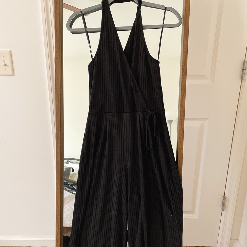 Black Halter Top Mid-Length Jumpsuit, Size M